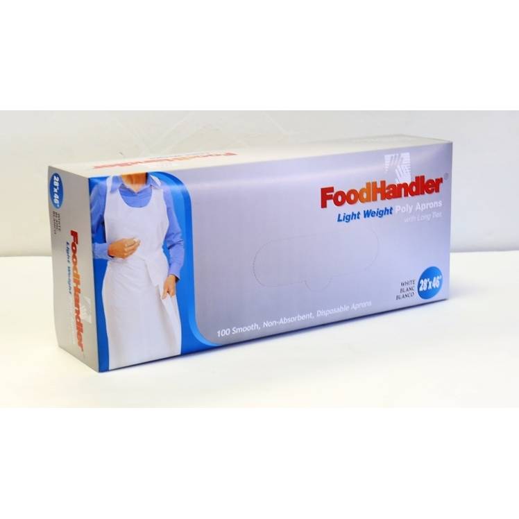 FoodHandler Light Weight Poly Aprons, 28" X 46", White (100 ct)