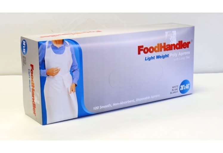 FoodHandler Light Weight Poly Aprons, 28" X 46", White (100 ct)