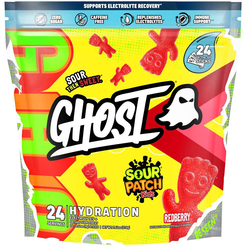 Ghost Sour Patch Kids Hydration Electrolytes, Redberry (0.32 oz, 24 ct)