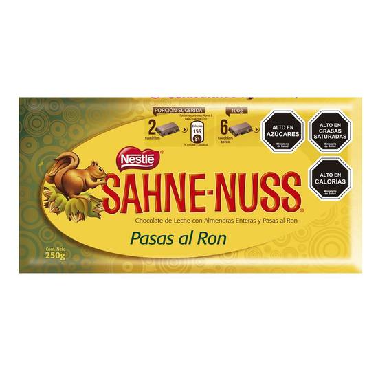Sahne Nuss - Chocolate con almendras y pasas al ron - Barra 250 g