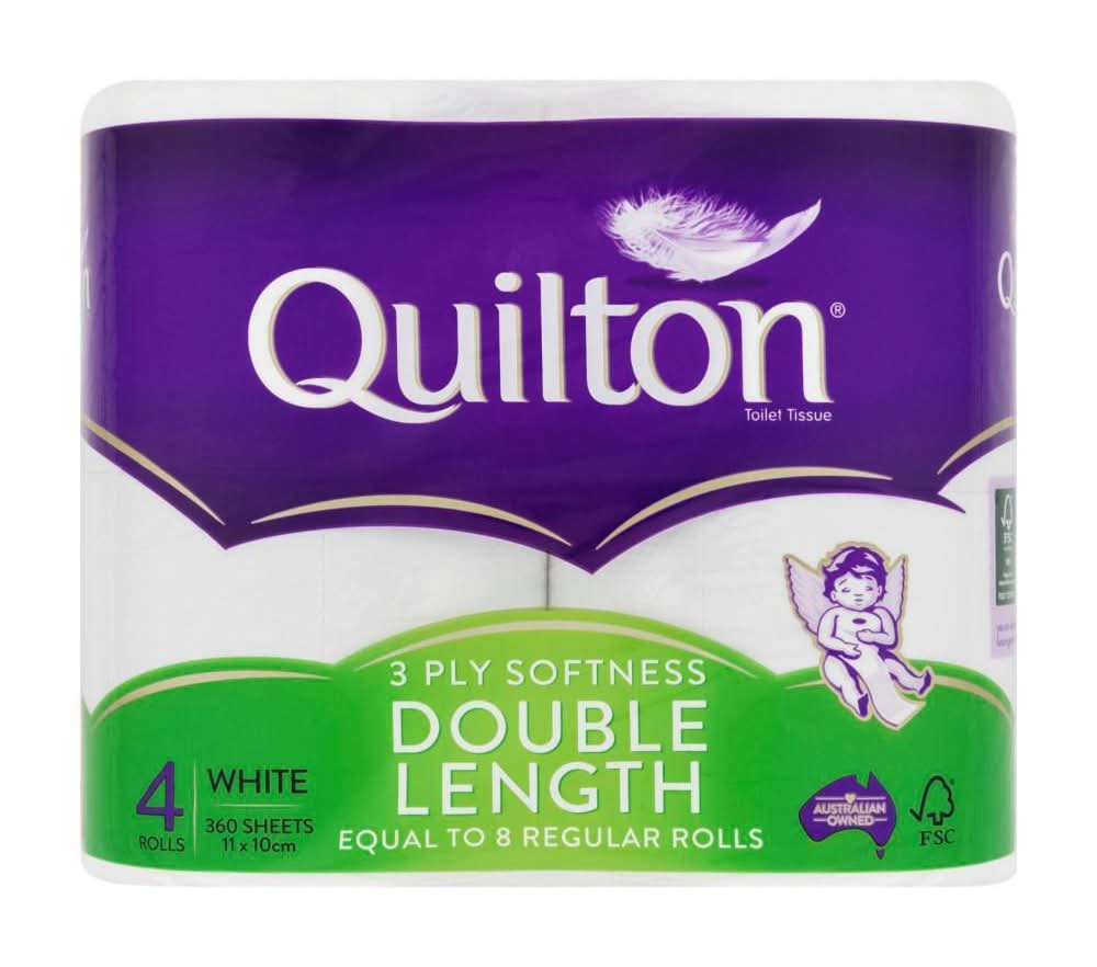 Quilton Double Length Tissue Rolls 4 pack, 11 X 10 cm, White
