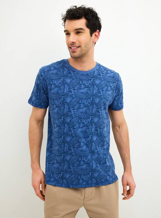 Greenfield polera print cuello redondo color azul. talla m