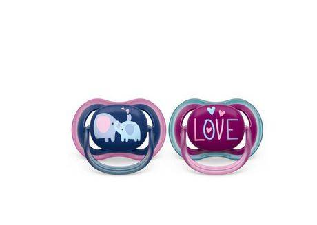Philips Avent Ultra Air Pacifier 18m+, steel blue elephant / pink hello, 2 pack SCF349/22