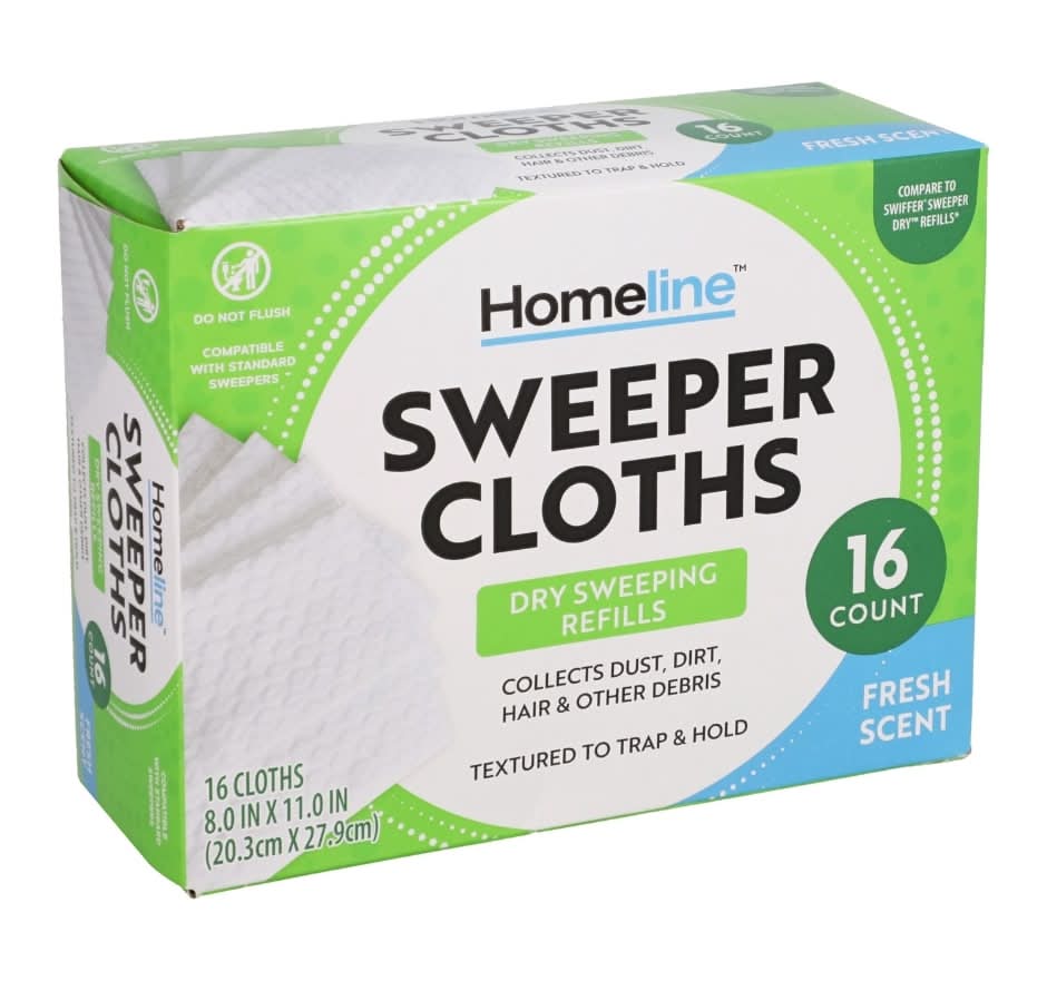 Homeline Dry Sweeper Refill Cloths Textured To Trap and Hold, Fresh, 8x11 in (16 ct)