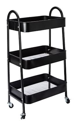 3-Tier Metal Rolling Cart Black
