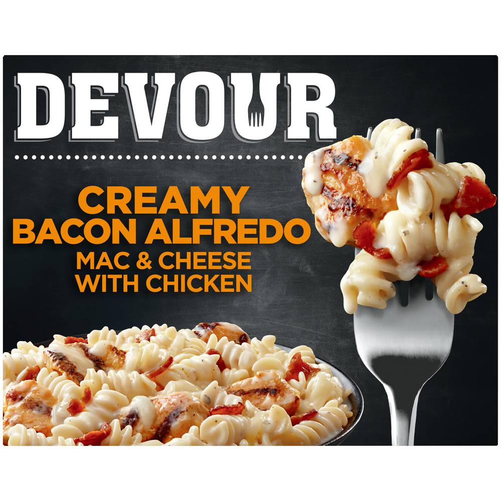 Devour Creamy Bacon Alfredo Mac & Cheese With Chicken