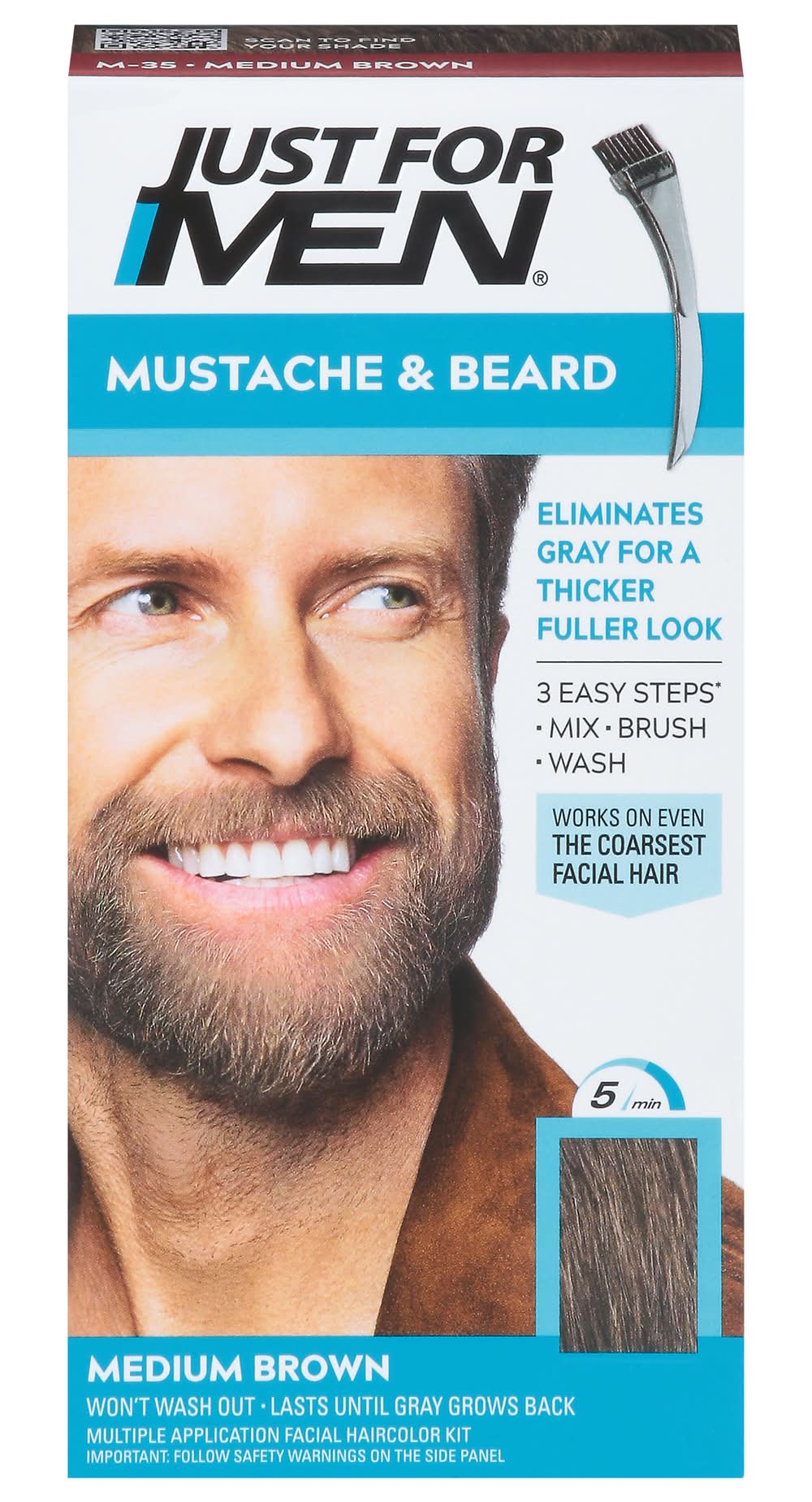 Just For Men Mustache & Beard Color Kit, M-35 Medium Brown (28 g)