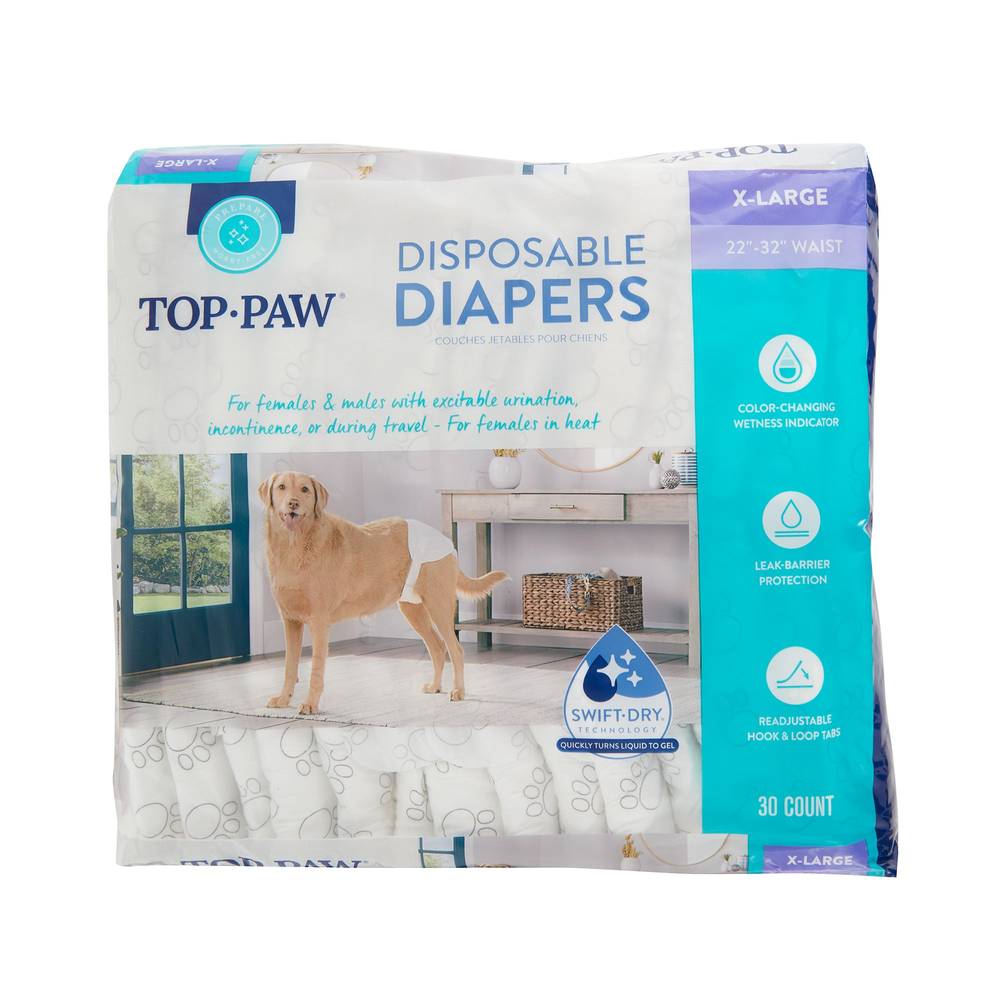 Top Paw Disposable Dog Diapers (x large-22" x 32"/white)
