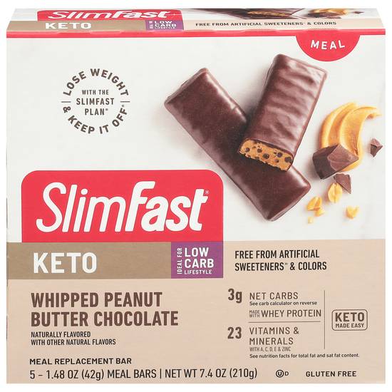 Slimfast Keto Whipped Peanut Butter Chocolate Meal Bar (5 x 1.5 oz)