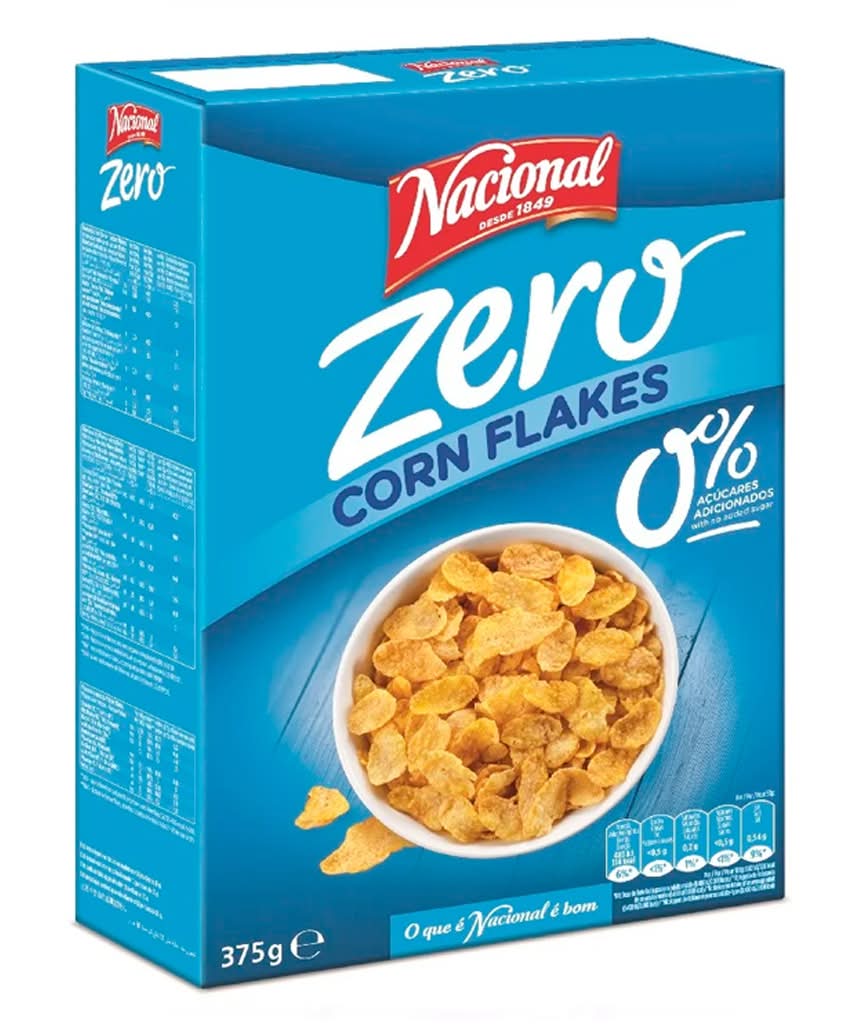 Nacional - Cereais corn flakes zero, embalagem de 375 g