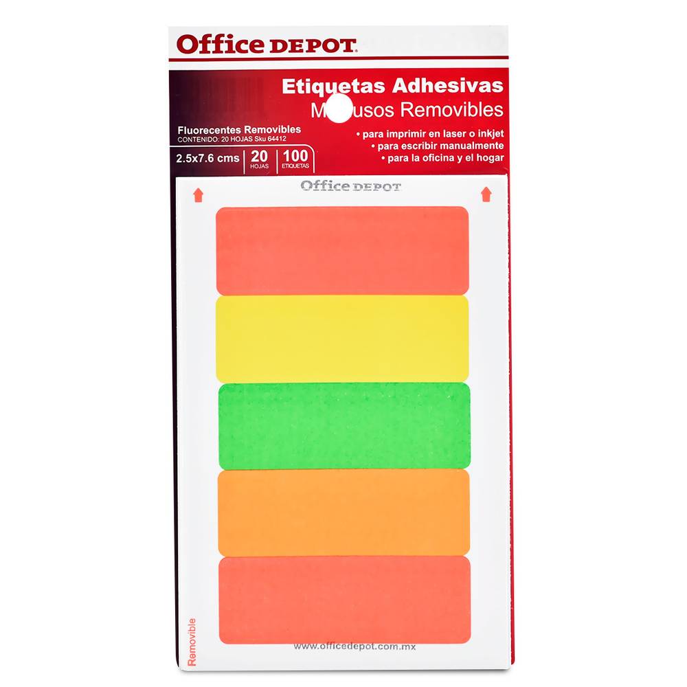 Office depot etiquetas rectangulares multicolor (pack 100 piezas)