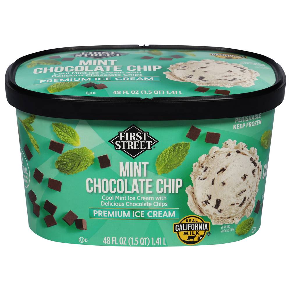 First Street Premium Ice Cream, Mint Chocolate Chip (48 fl oz)