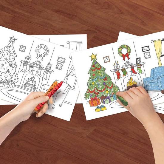 Christmas Tree Fireplace Coloring Paper Placemats, 16in x 11in, 24ct