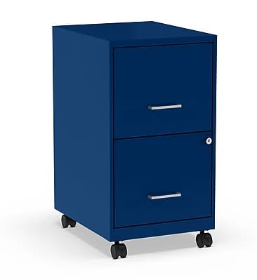 STAPLES 2-Drawer Vertical File Cabinet, Letter Size Documents, Lockable & Mobile, 18 D x 14 W x 26.3 H, Blue
