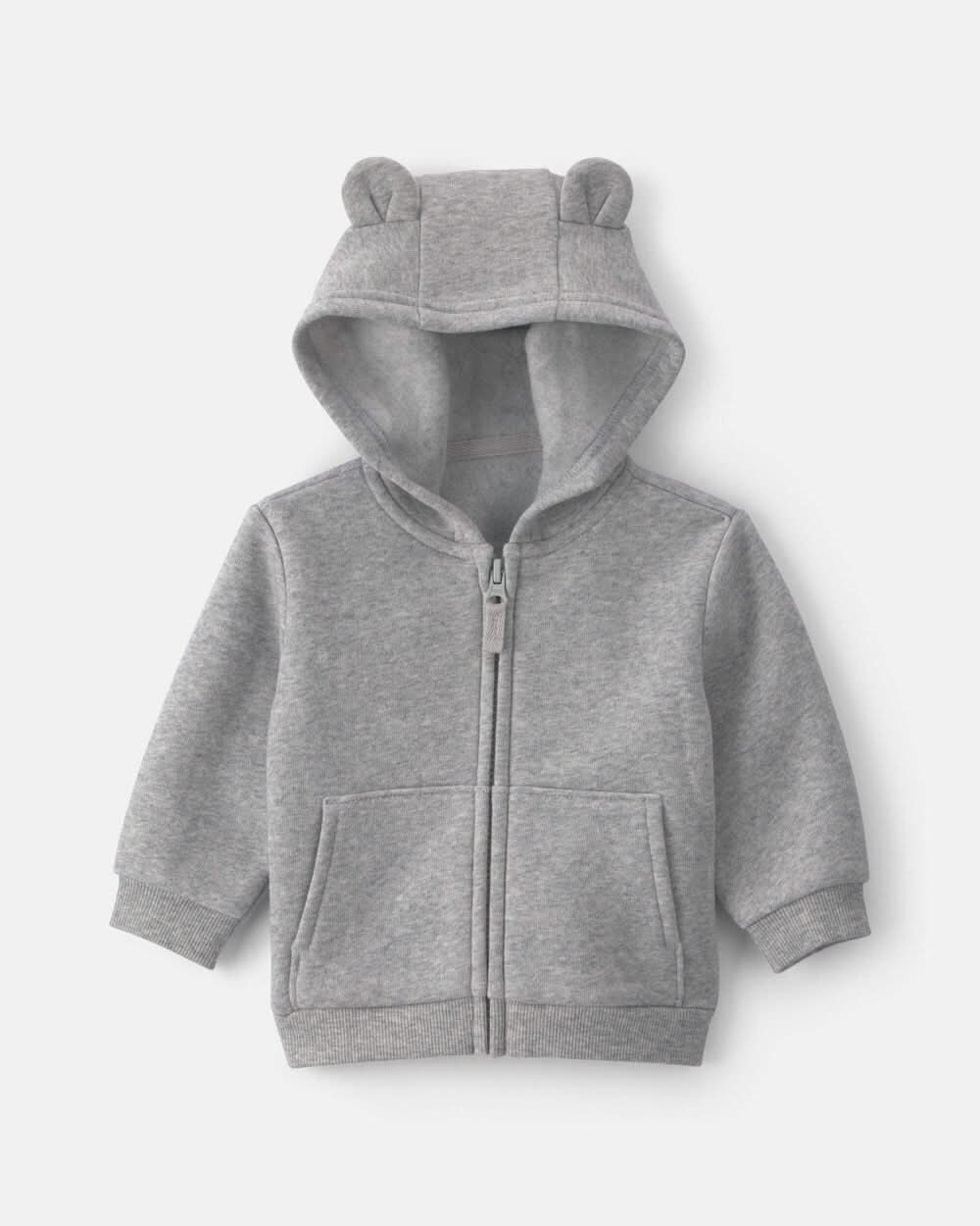 Baby Bear Fleece Zip-Up Hoodie - Grey - 9M