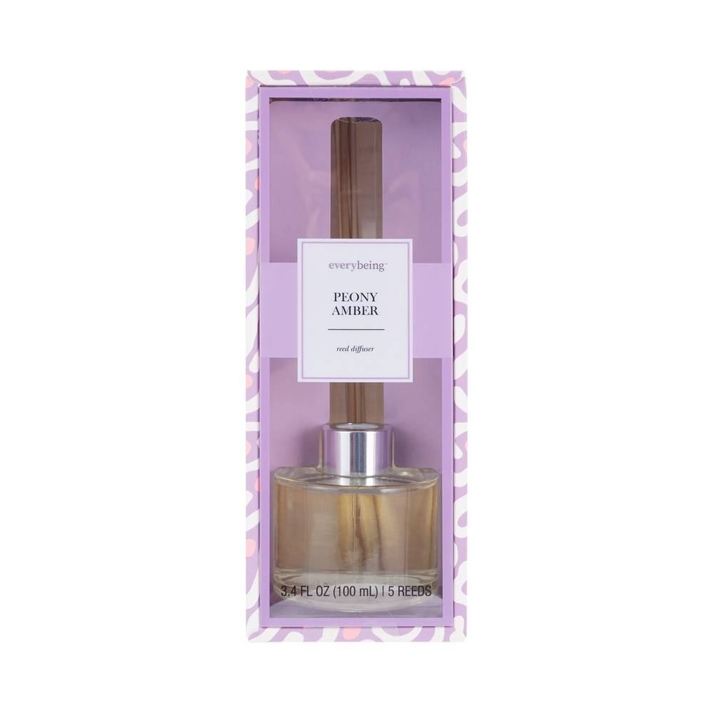 Everybeing Peony Amber Scented Reed Diffuser, 3.4 oz