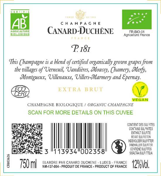 Champagne Canard-Duchêne - P.181 extra brut bio domistique (750 ml)