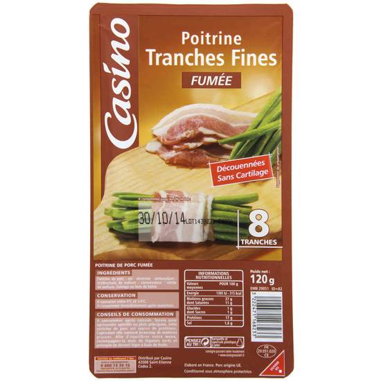 CASINO - Poitrine - Fumée - Tranches fines - 8 tranches - 120g