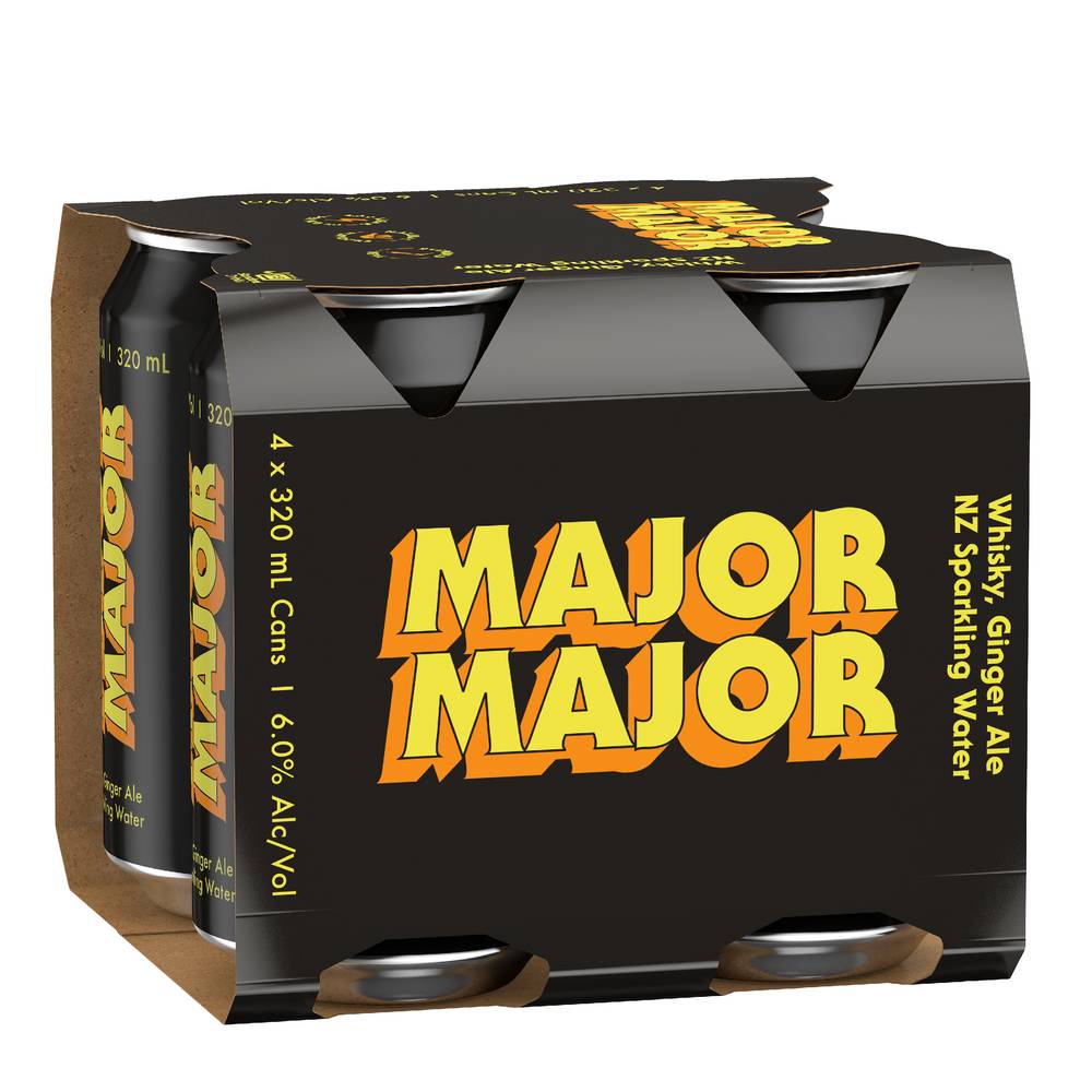 Major Major Whisky Ginger & NZ Sparkling Water Can 320mL X 4 pack