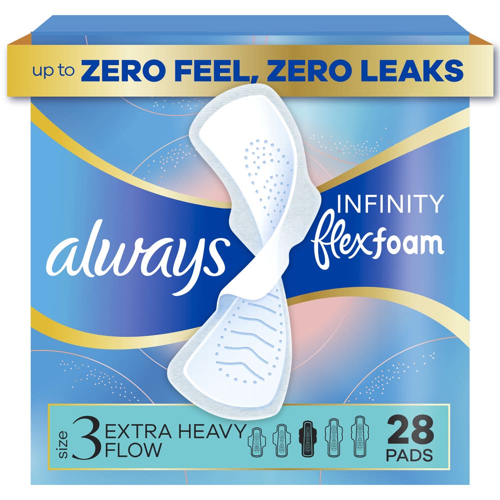 Always Extra Heavy Flow Infinity Flex Foam Sanitary Pads, 3 (28 ct)