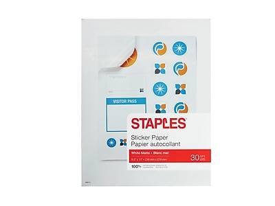Staples Sticker Paper, 8.5 x 11, White Matte, 30/Pack (70972)