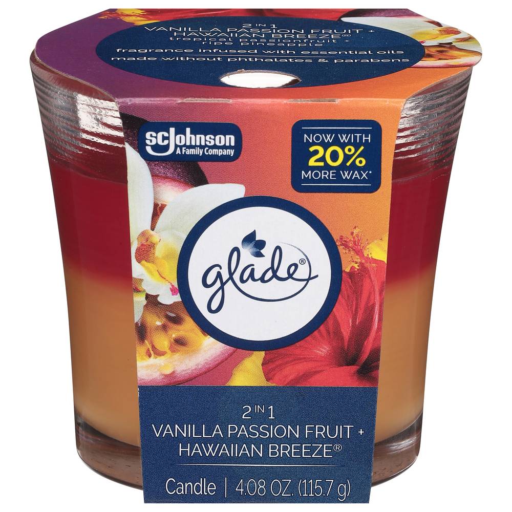 Glade 2 In 1 Candle, Vanilla Passion Fruit-Hawaiian Breeze (4.08 oz)
