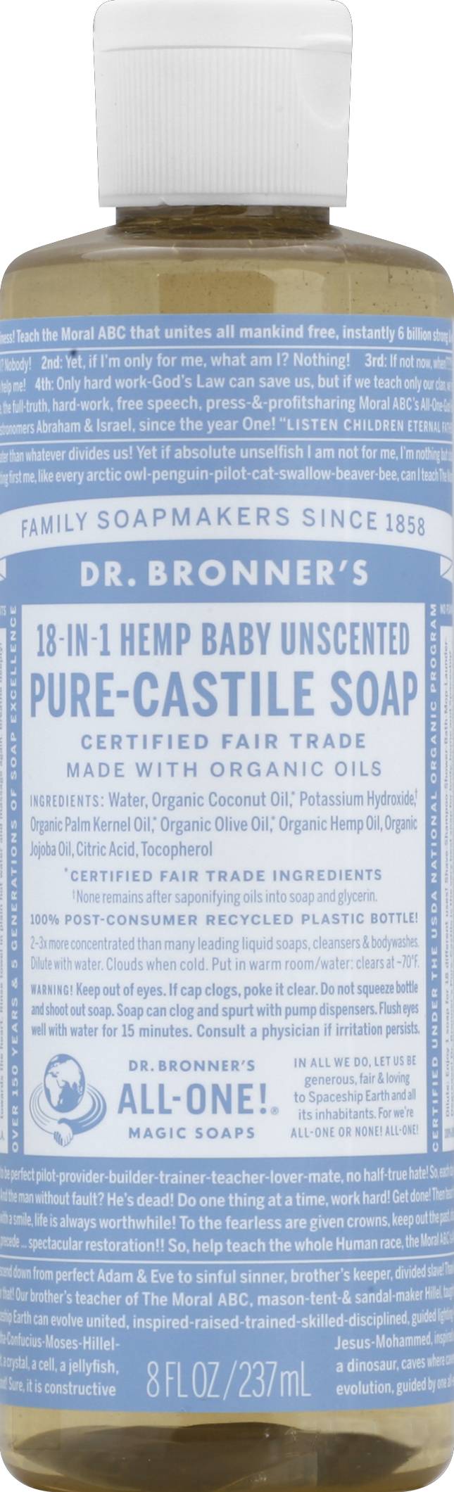 Dr. Bronner's 18-In-1 Hemp Baby Unscented Pure Castile Soap (8 fl oz)