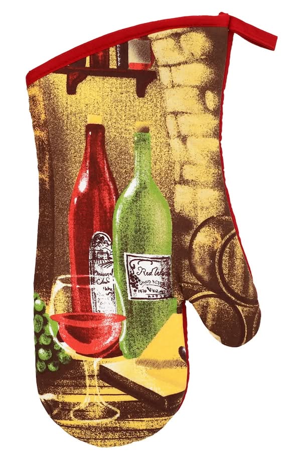 Home Collection Vineyard-Themed Oven Mitt, Beige-Burgundy