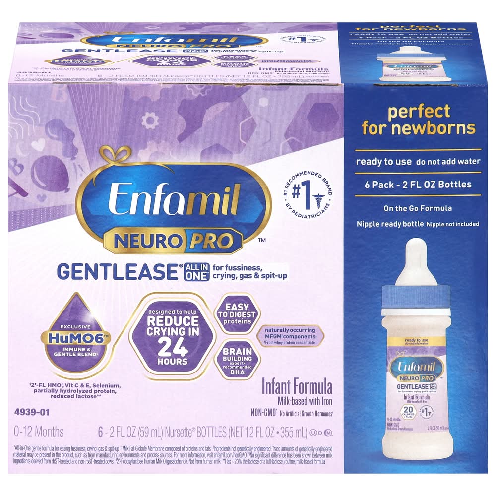Enfamil Neuro Pro Gentlease All-In-One Infant Formula Milk-Based With Iron (6 x 2 fl oz)