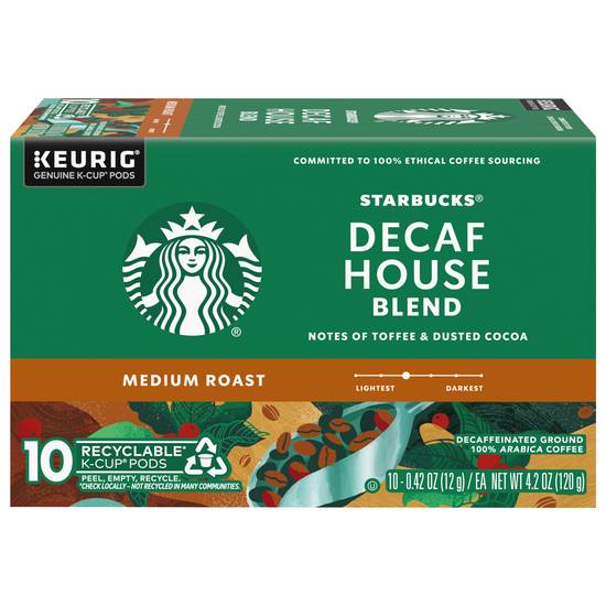 Starbucks Decaf House Blend Medium Roast Coffee K-Cup Pods (10 ct, 0.42 oz)