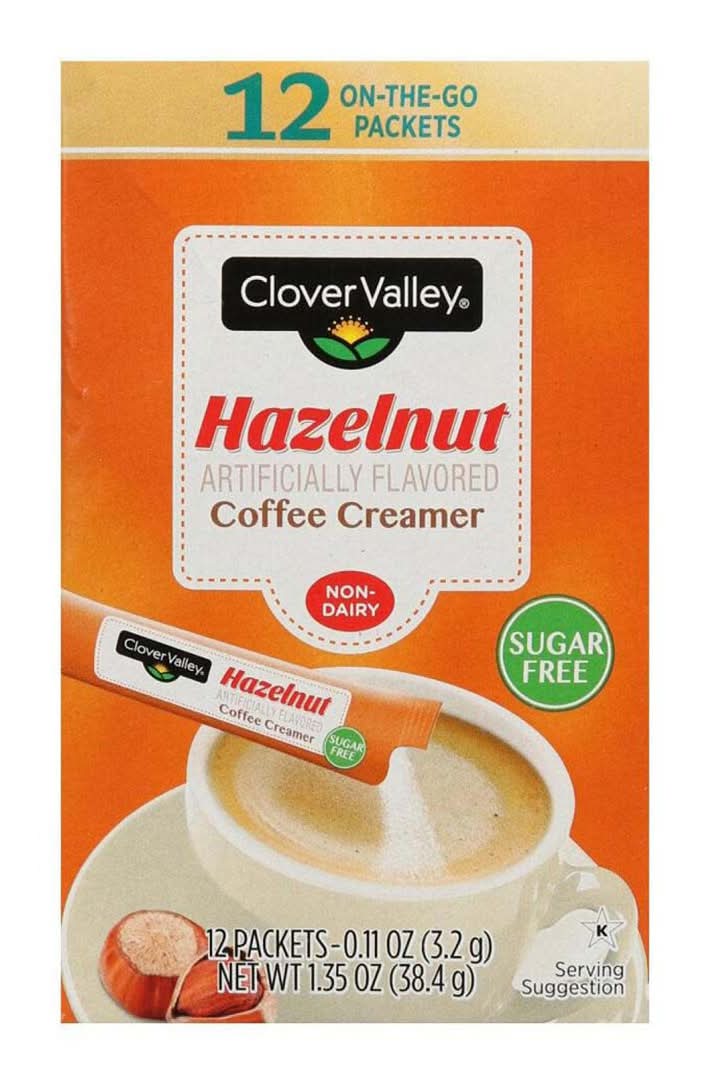 Clover Valley Hazelnut Non-Dairy Sugar-Free Coffee Creamer On-The-Go Packets 12 Ct