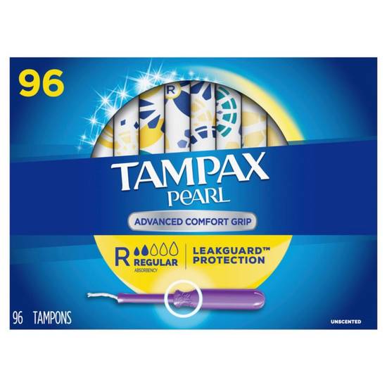 Tampax Pearl Advanced Grip Regular Absorbency Tampons (96 tampons)