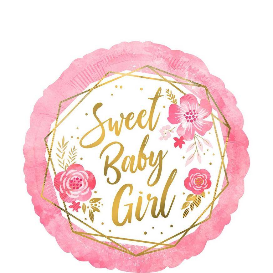 Uninflated Pink Floral Geometric Sweet Baby Girl Foil Balloon, 18in