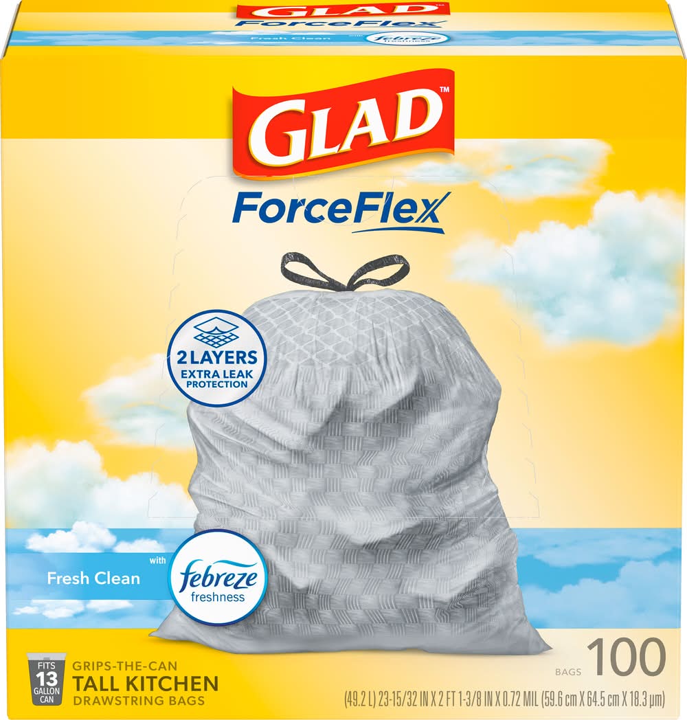 Glad Forceflex 13 Gallon Tall Drawstring Fresh Clean Kitchen Bags
