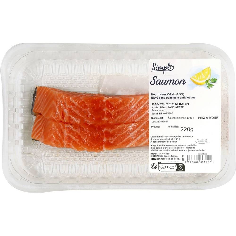 Simpl - Pavés de saumon avec peau arête (2 unités)