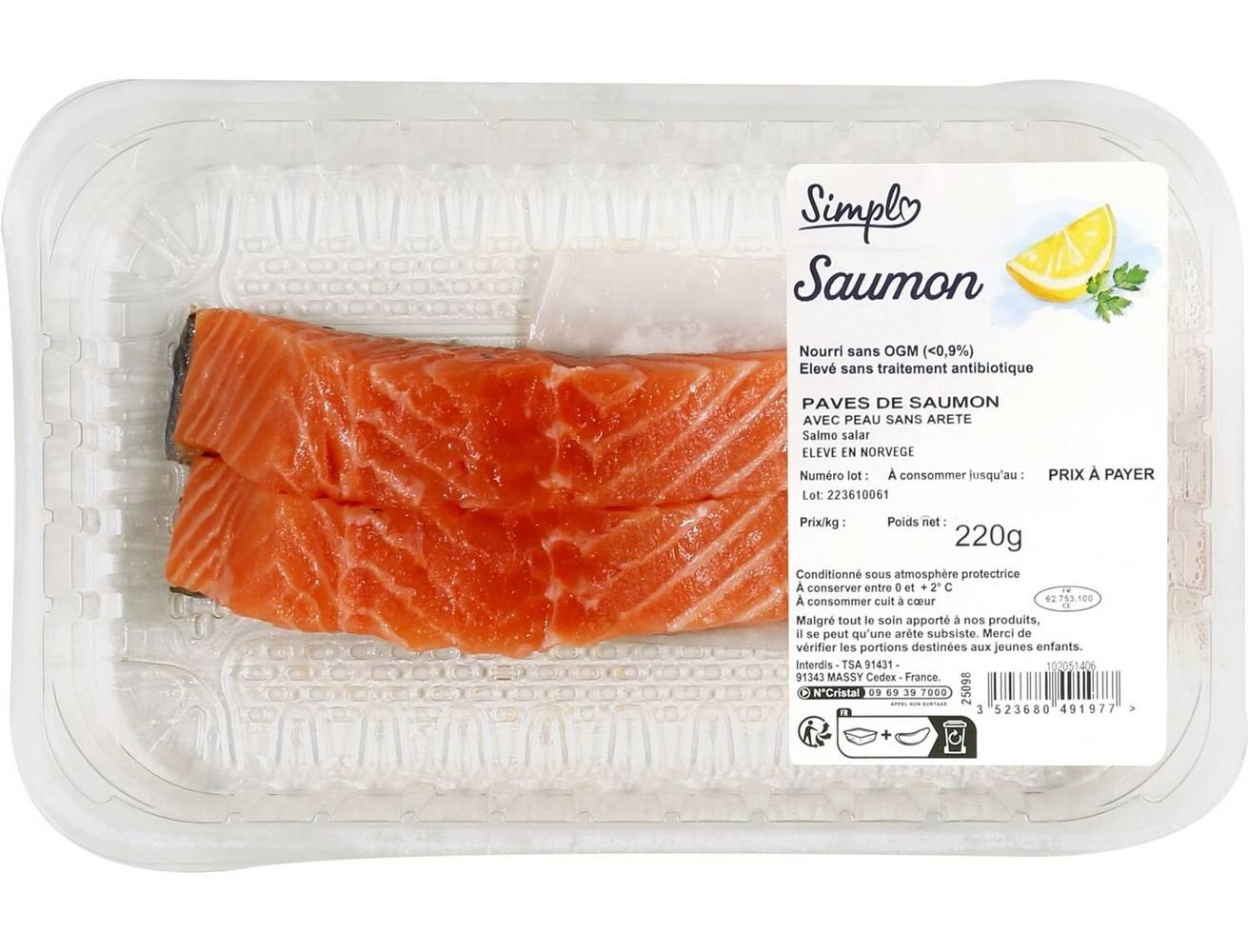 Simpl - Pavés de saumon avec peau arête (220g)
