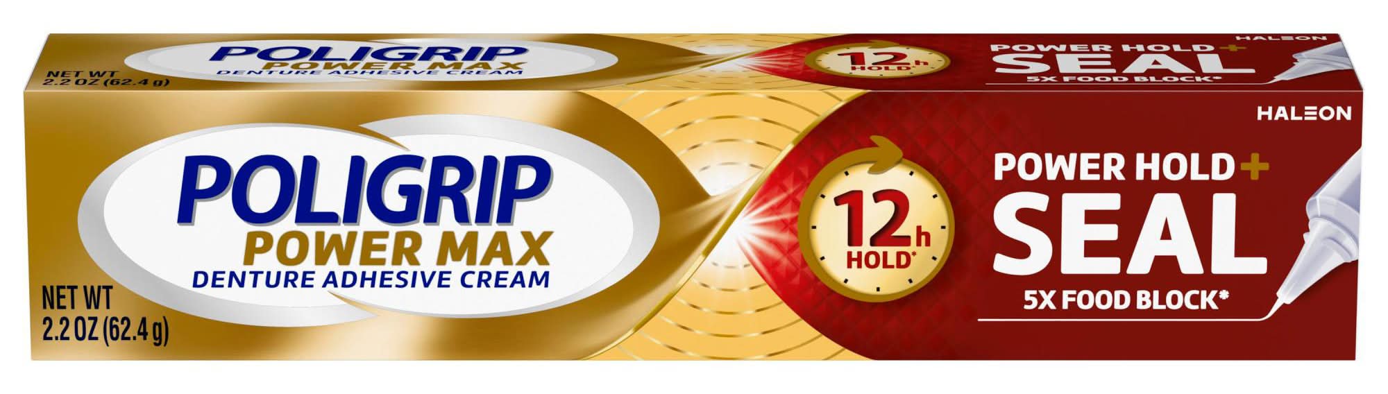 Poligrip Power Max Power Hold + Seal Denture Cream Flavor Free (2.2 oz)