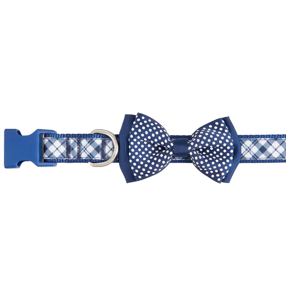 Top Paw® Blue Plaid with Bow Tie Adjustable Dog Collar (Color: Blue, Size: Small)