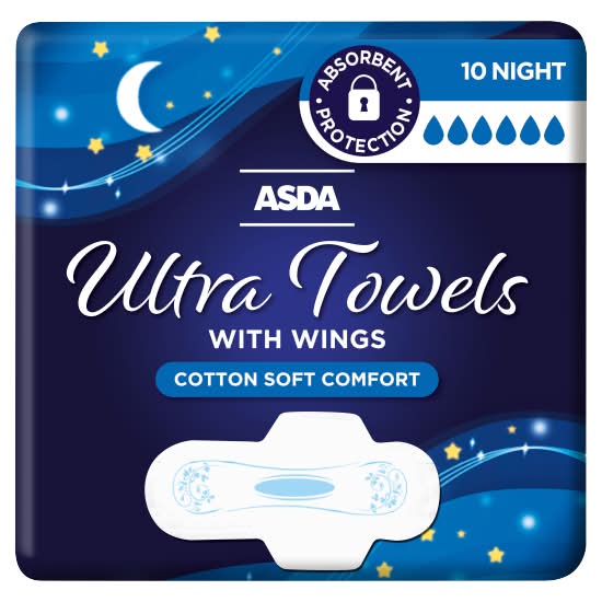 ASDA Night Ultra Towels With Wings (10 pack)