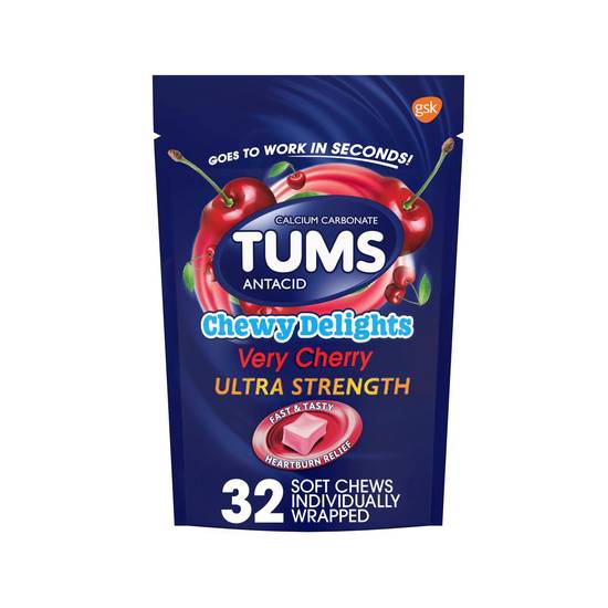 TUMS Antacid Chewy Delights Ultra Strength Soft Chews, Very Cherry, 32 CT