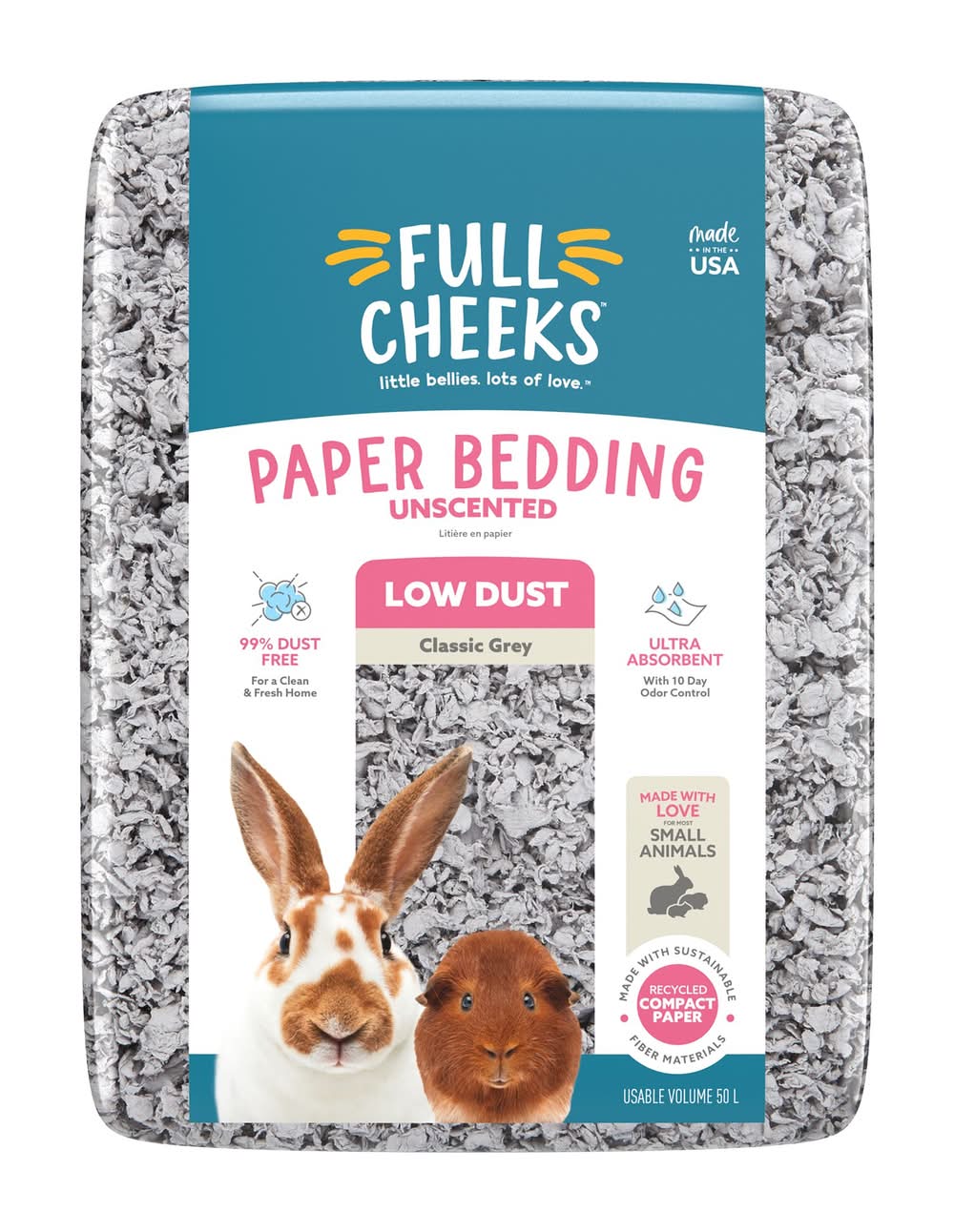 Full Cheeks™ Odor Control Small Pet Paper Bedding - Grey (Color: Grey, Size: 50 L)