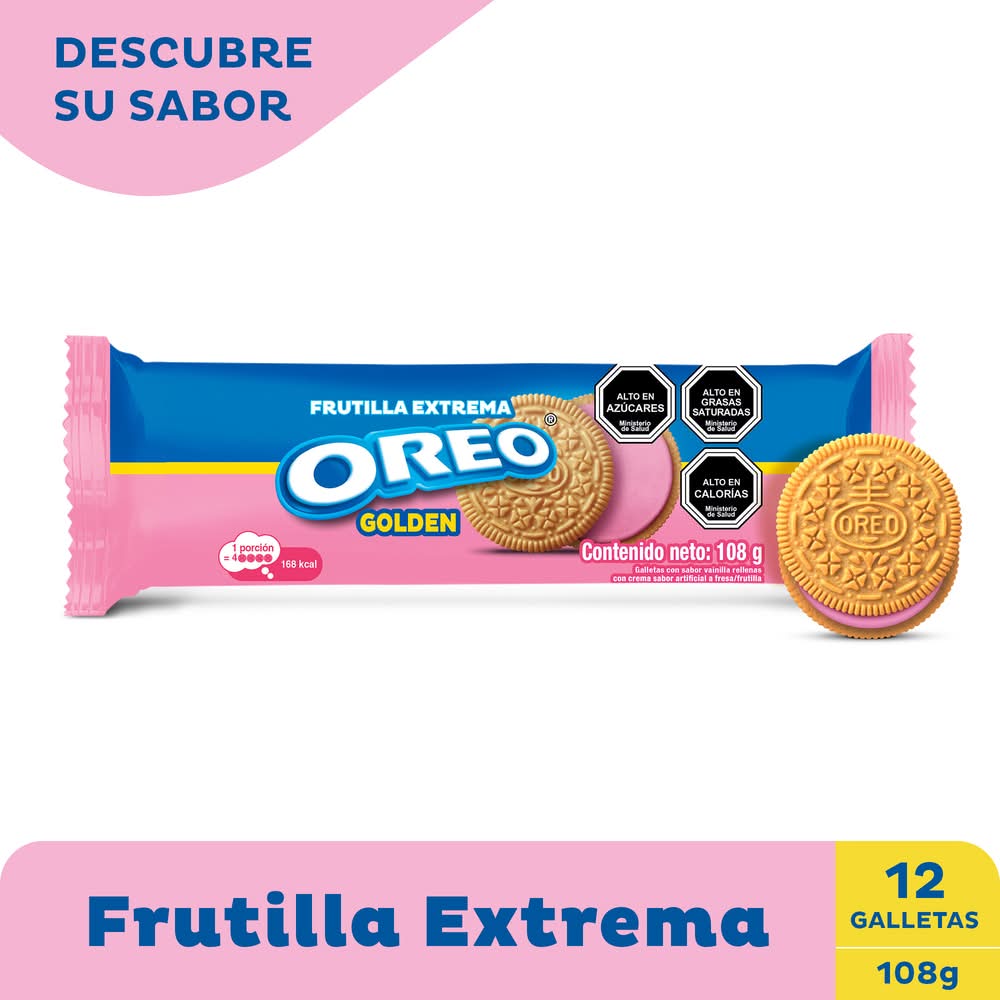 Oreo · Golden galletas frutilla extrema - Vainilla-Fresa (12 un)