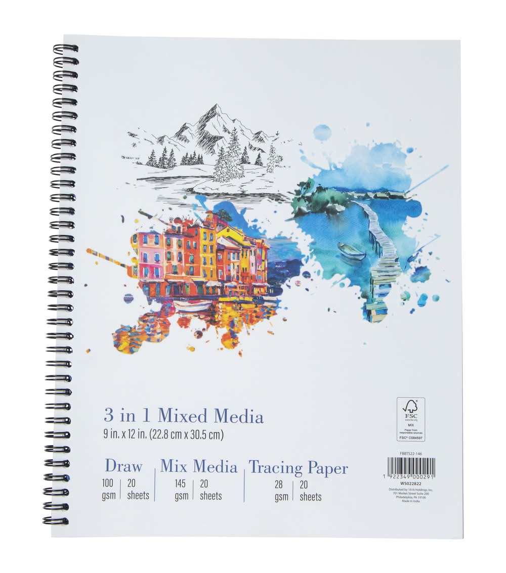 3-in-1 Mixed Media Sketch Book 9in x 12in