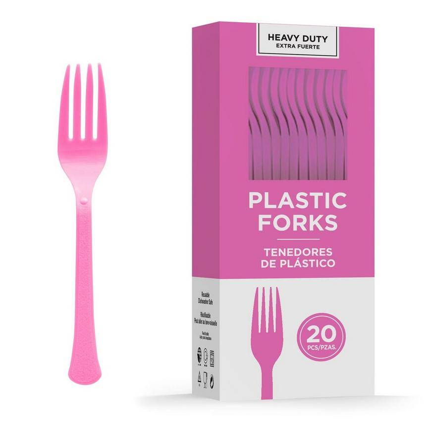 Bright Pink Heavy-Duty Plastic Forks, 50ct