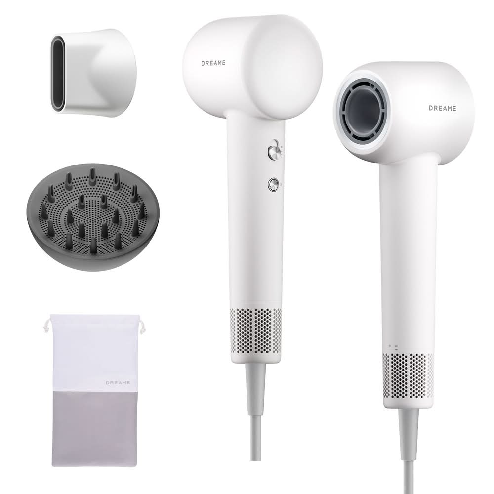 Dreame Hair Gleam - Sèche-Cheveux Haute Vitesse Avec Accessoire Diffuseur Et Lissant, Blanc / Dreame Hair Gleam High-Speed Hair Dryer With Diffuser And Smoothing Attachment, White