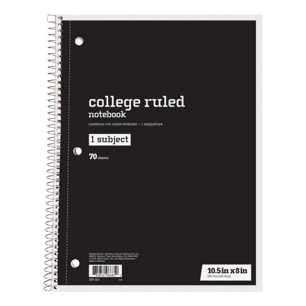 Just Basics College Ruled Spiral Notebook, Black (70 ct)