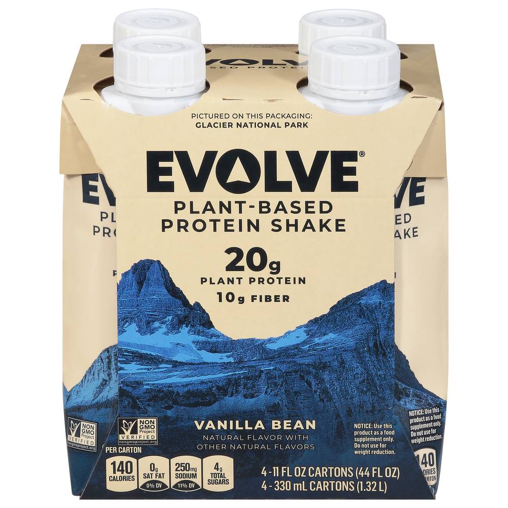 Evolve Plant Based Protein Shake, Vanilla Bean (4 x 11 fl oz)