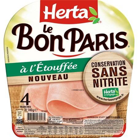 Jambon Le Bon Paris à l'étouffée Sans Nitrite HERTA - la barquette de 4 tranches - 140 g