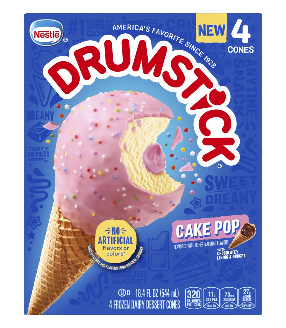 Drumstick Frozen Diary Dessert Sundae Cones, Cake Pop (18.4 fl oz, 4 ct)