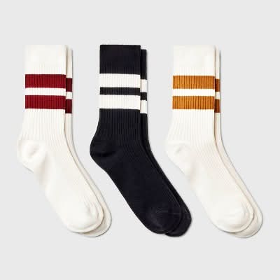 Universal Thread Lightweight Ribbed Striped Crew Socks, Women, 4-10, Ivory-Black (3 ct)